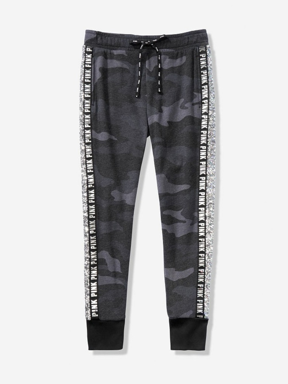 Y2K Victoria’s Secret PINK Gray Camo Bling Sequin Jogger Sweatpants Women’s L